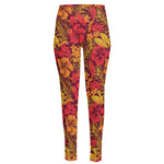 Retro Hawaiian Tropical Floral Print High-Waisted Pocket Leggings