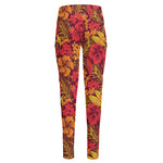 Retro Hawaiian Tropical Floral Print High-Waisted Pocket Leggings