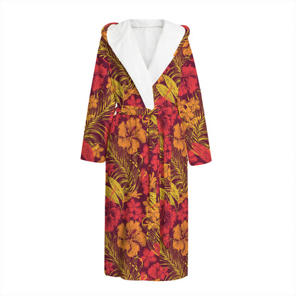 Retro Hawaiian Tropical Floral Print Hooded Bathrobe