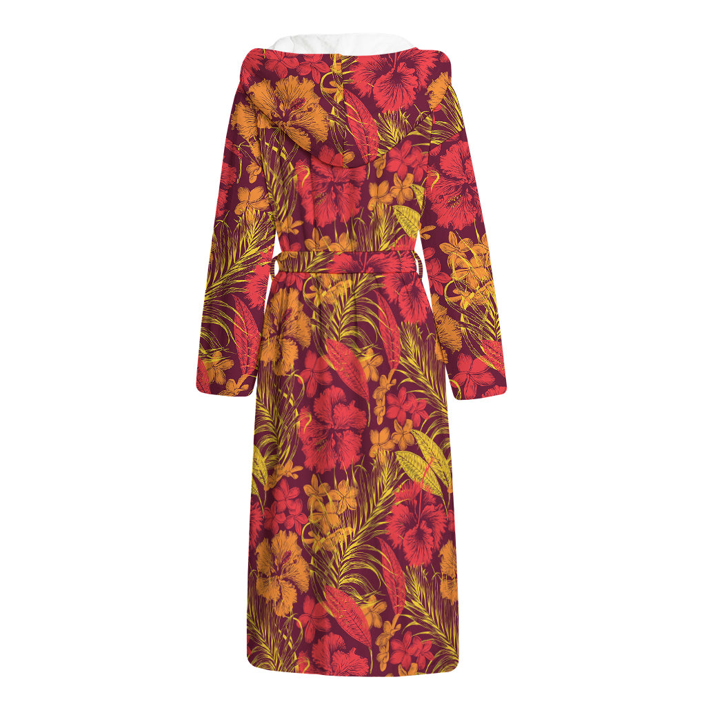 Retro Hawaiian Tropical Floral Print Hooded Bathrobe