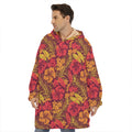 Retro Hawaiian Tropical Floral Print Hoodie Blanket