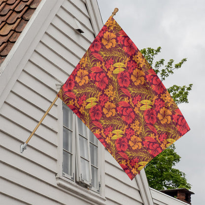 Retro Hawaiian Tropical Floral Print House Flag