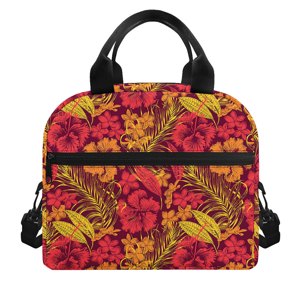 Retro Hawaiian Tropical Floral Print Insulated Lunch Bag