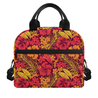 Retro Hawaiian Tropical Floral Print Insulated Lunch Bag