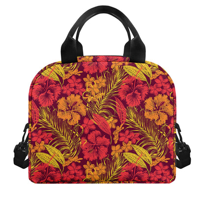 Retro Hawaiian Tropical Floral Print Insulated Lunch Bag
