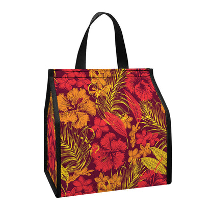 Retro Hawaiian Tropical Floral Print Insulated Lunch Tote