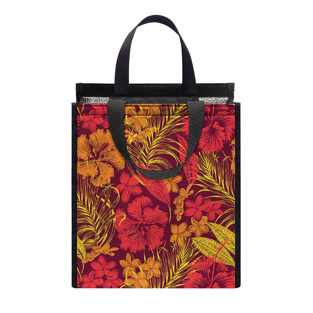 Retro Hawaiian Tropical Floral Print Insulated Lunch Tote