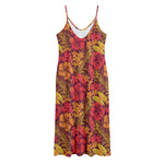 Retro Hawaiian Tropical Floral Print Jersey Midi Cami Dress