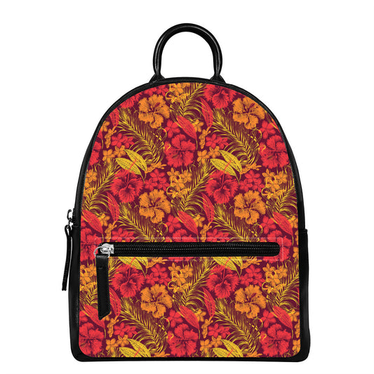 Retro Hawaiian Tropical Floral Print Leather Backpack