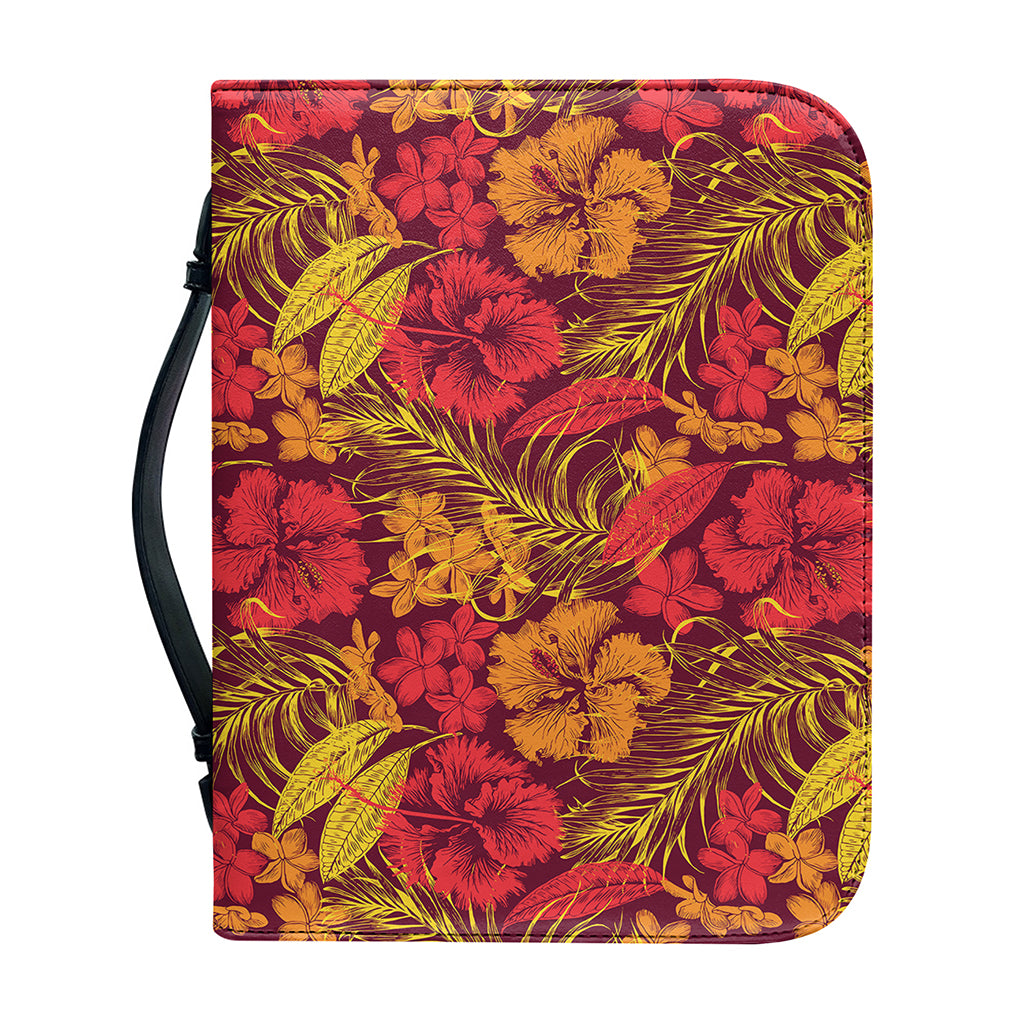 Retro Hawaiian Tropical Floral Print Leather Bible Cover