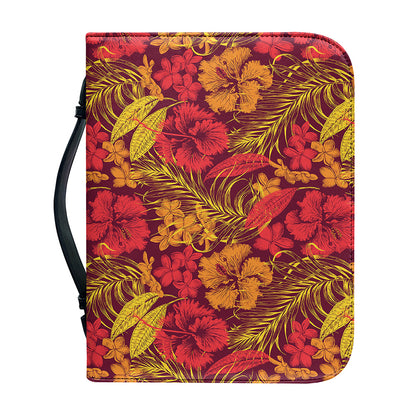 Retro Hawaiian Tropical Floral Print Leather Bible Cover