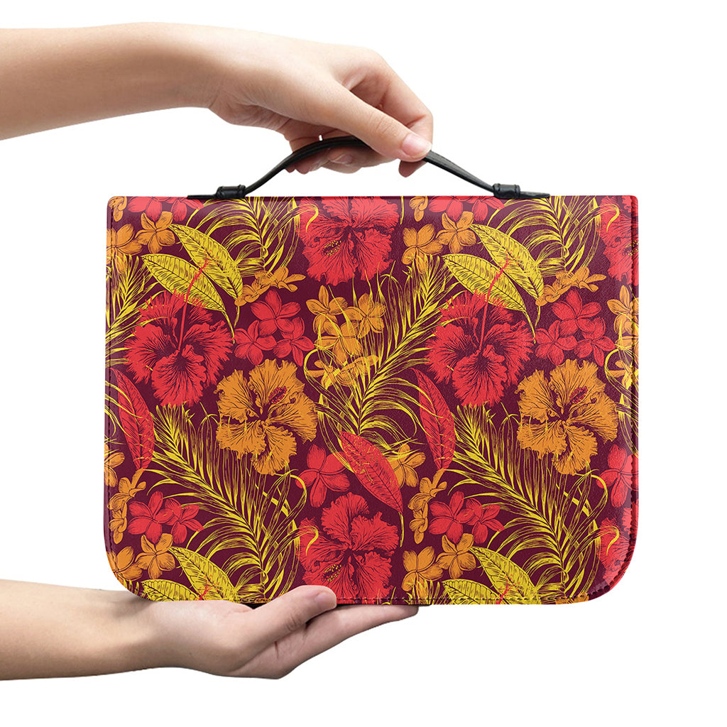 Retro Hawaiian Tropical Floral Print Leather Bible Cover