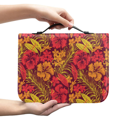 Retro Hawaiian Tropical Floral Print Leather Bible Cover