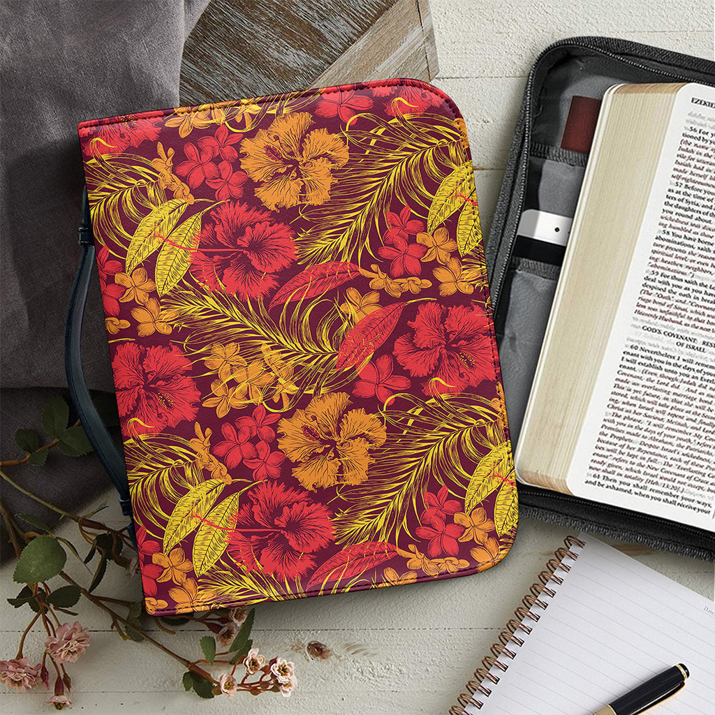 Retro Hawaiian Tropical Floral Print Leather Bible Cover