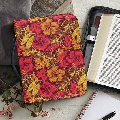 Retro Hawaiian Tropical Floral Print Leather Bible Cover