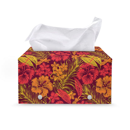 Retro Hawaiian Tropical Floral Print Leather Tissue Box Cover