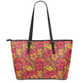 Retro Hawaiian Tropical Floral Print Leather Tote Bag With Zipper