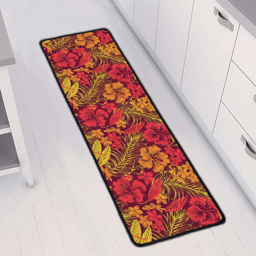 Retro Hawaiian Tropical Floral Print Long Kitchen Mat