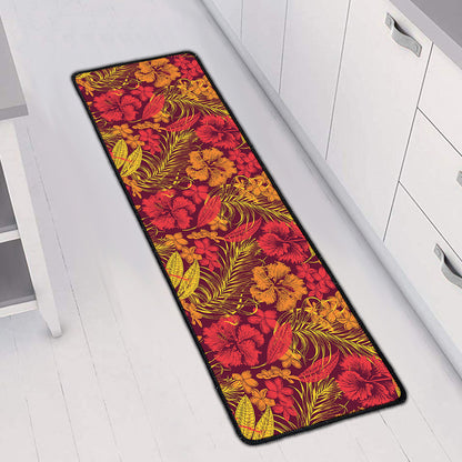 Retro Hawaiian Tropical Floral Print Long Kitchen Mat