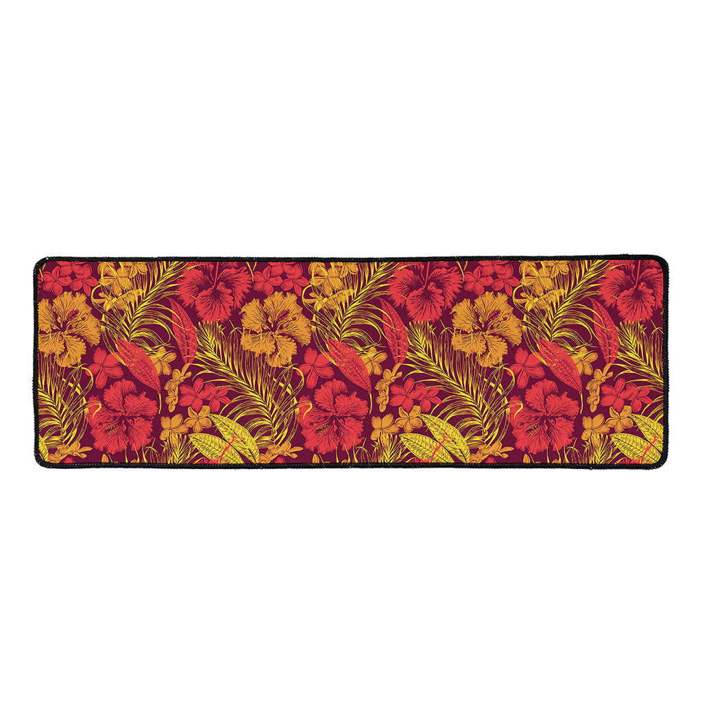 Retro Hawaiian Tropical Floral Print Long Kitchen Mat