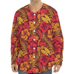 Retro Hawaiian Tropical Floral Print Long Sleeve Baseball Jersey