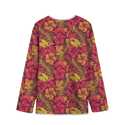 Retro Hawaiian Tropical Floral Print Long Sleeve Short Coat