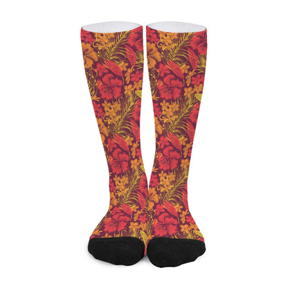 Retro Hawaiian Tropical Floral Print Long Socks