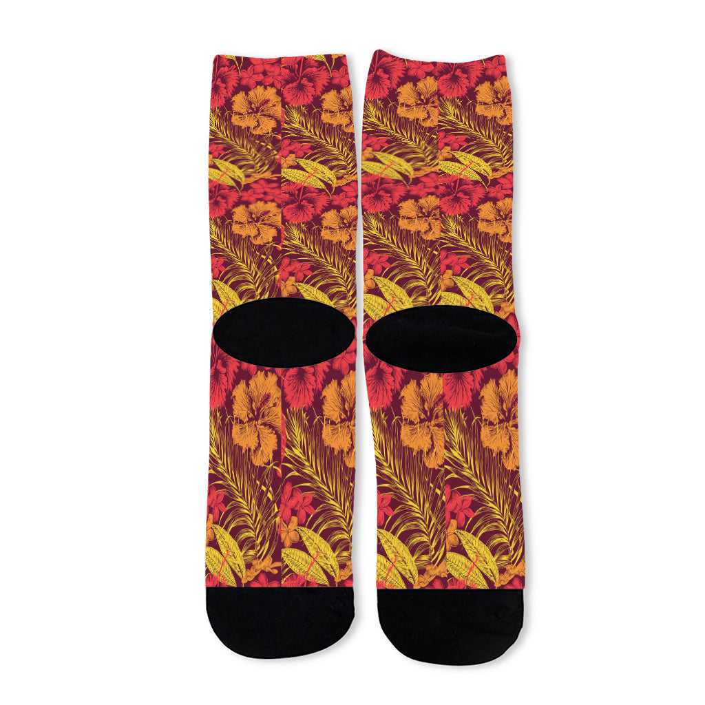 Retro Hawaiian Tropical Floral Print Long Socks