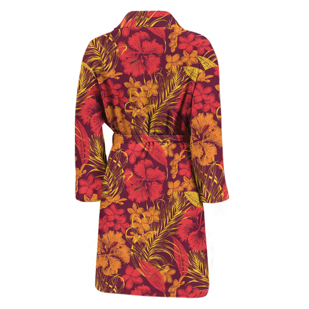 Retro Hawaiian Tropical Floral Print Men's Bathrobe