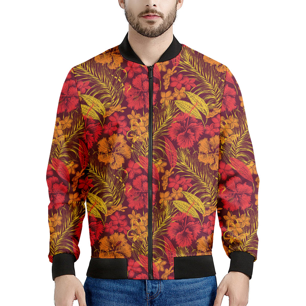 Retro Hawaiian Tropical Floral Print Men's Bomber Jacket