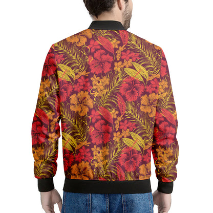 Retro Hawaiian Tropical Floral Print Men's Bomber Jacket