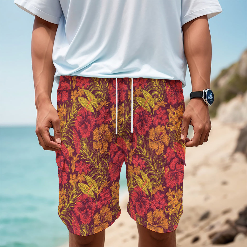 Retro Hawaiian Tropical Floral Print Men's Cargo Shorts