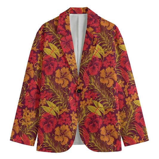 Retro Hawaiian Tropical Floral Print Men's Cotton Blazer