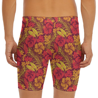 Retro Hawaiian Tropical Floral Print Men's Long Boxer Briefs