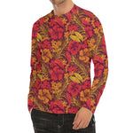 Retro Hawaiian Tropical Floral Print Men's Long Sleeve Rash Guard