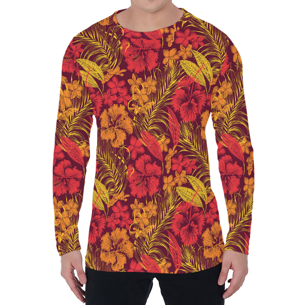 Retro Hawaiian Tropical Floral Print Men's Long Sleeve T-Shirt
