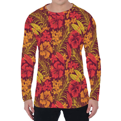 Retro Hawaiian Tropical Floral Print Men's Long Sleeve T-Shirt