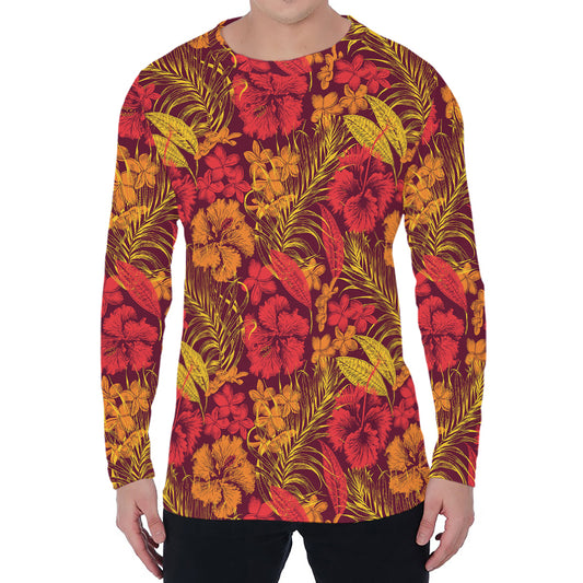 Retro Hawaiian Tropical Floral Print Men's Long Sleeve T-Shirt