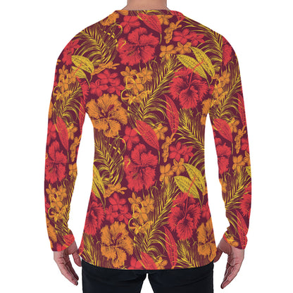 Retro Hawaiian Tropical Floral Print Men's Long Sleeve T-Shirt