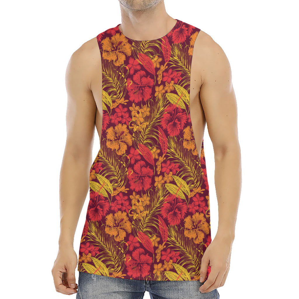 Retro Hawaiian Tropical Floral Print Men's Muscle Tank Top