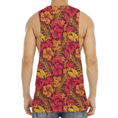 Retro Hawaiian Tropical Floral Print Men's Muscle Tank Top