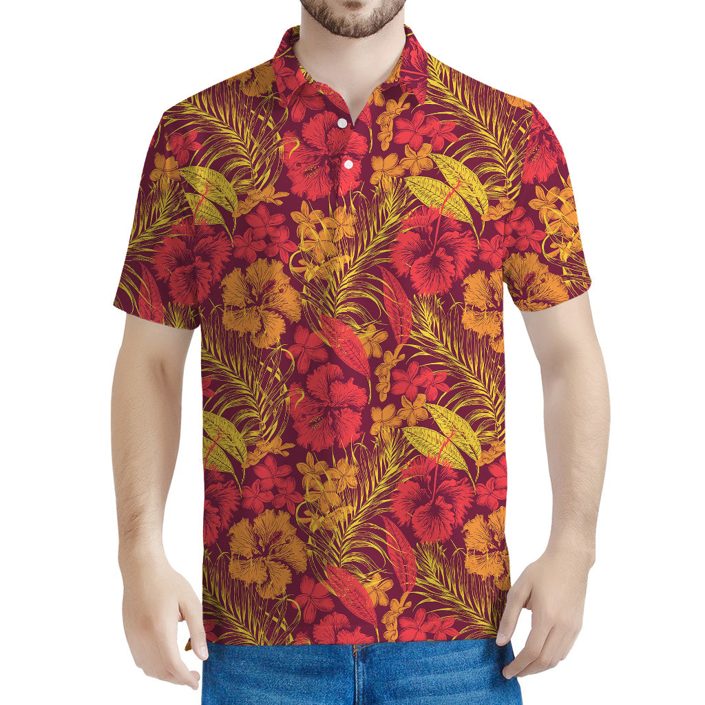 Retro Hawaiian Tropical Floral Print Men's Polo Shirt