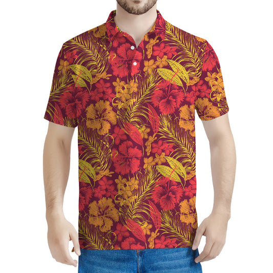 Retro Hawaiian Tropical Floral Print Men's Polo Shirt