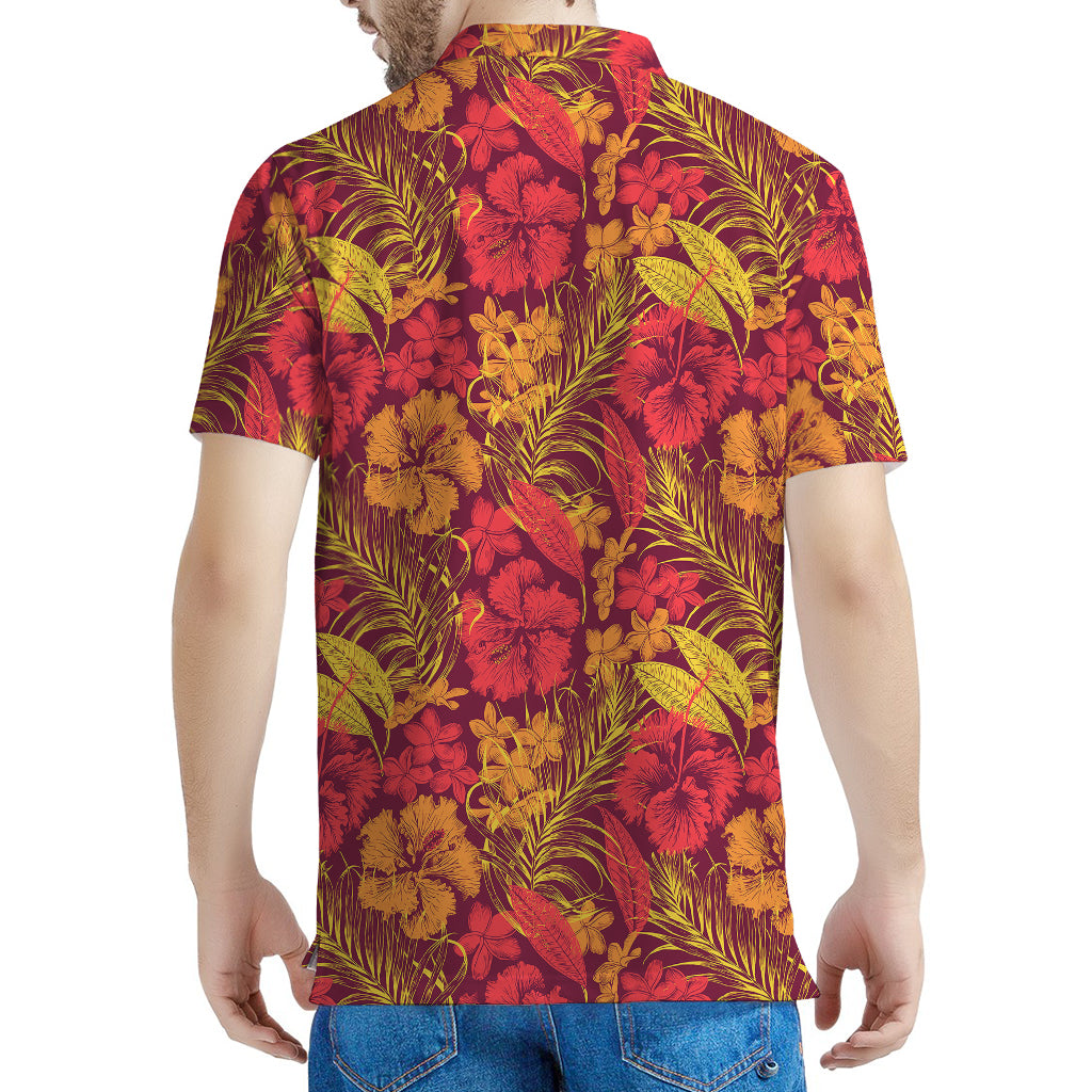 Retro Hawaiian Tropical Floral Print Men's Polo Shirt