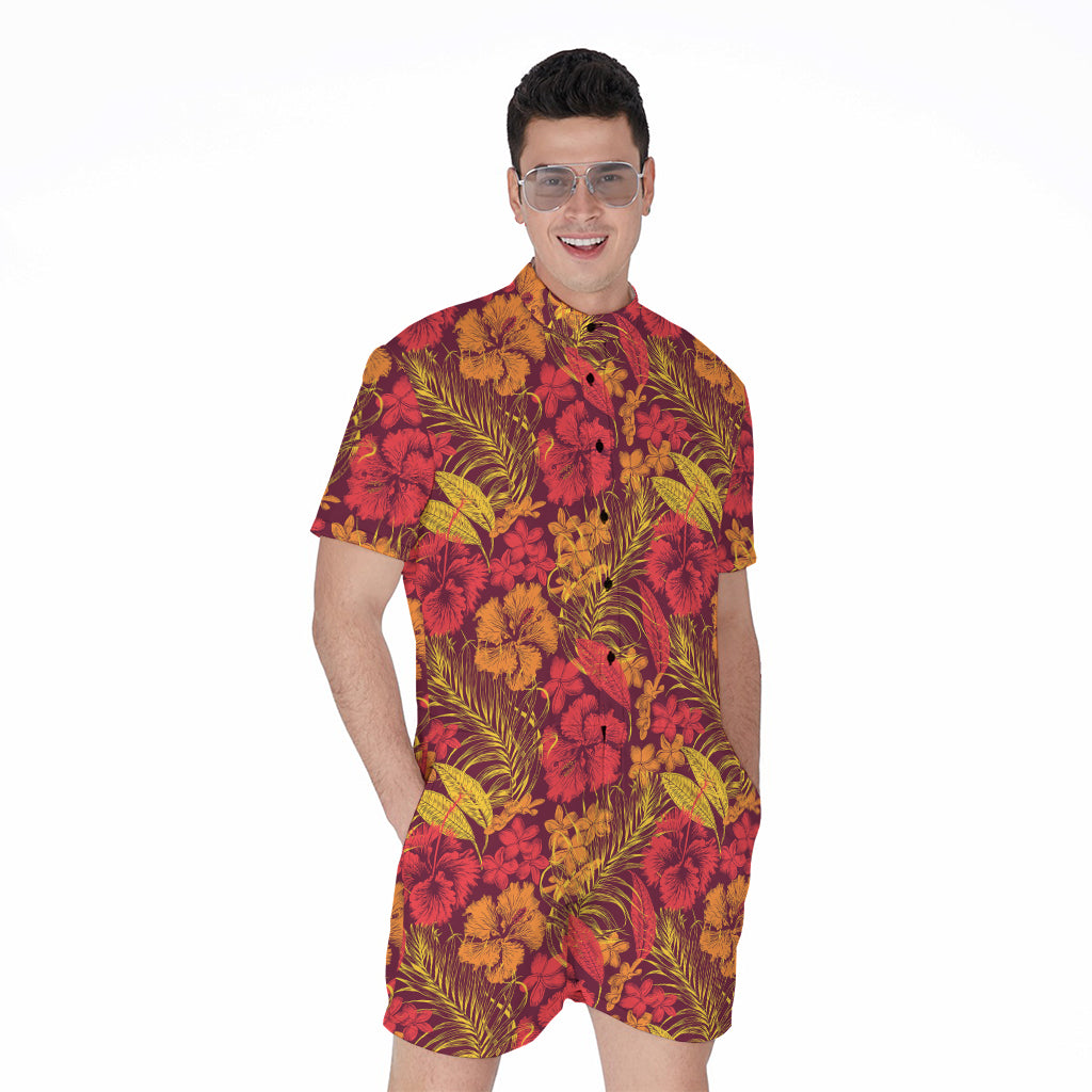 Retro Hawaiian Tropical Floral Print Men's Rompers
