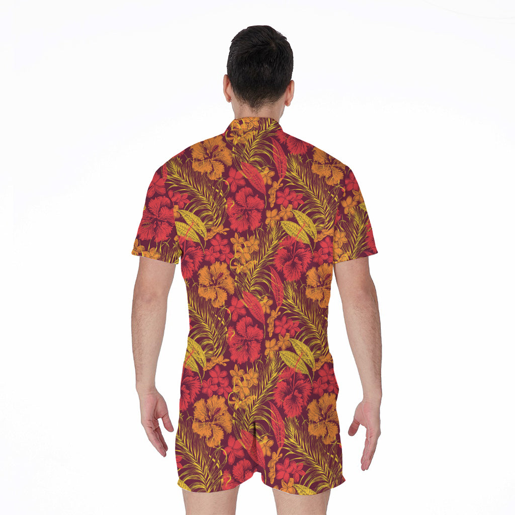 Retro Hawaiian Tropical Floral Print Men's Rompers
