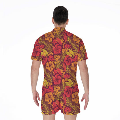 Retro Hawaiian Tropical Floral Print Men's Rompers
