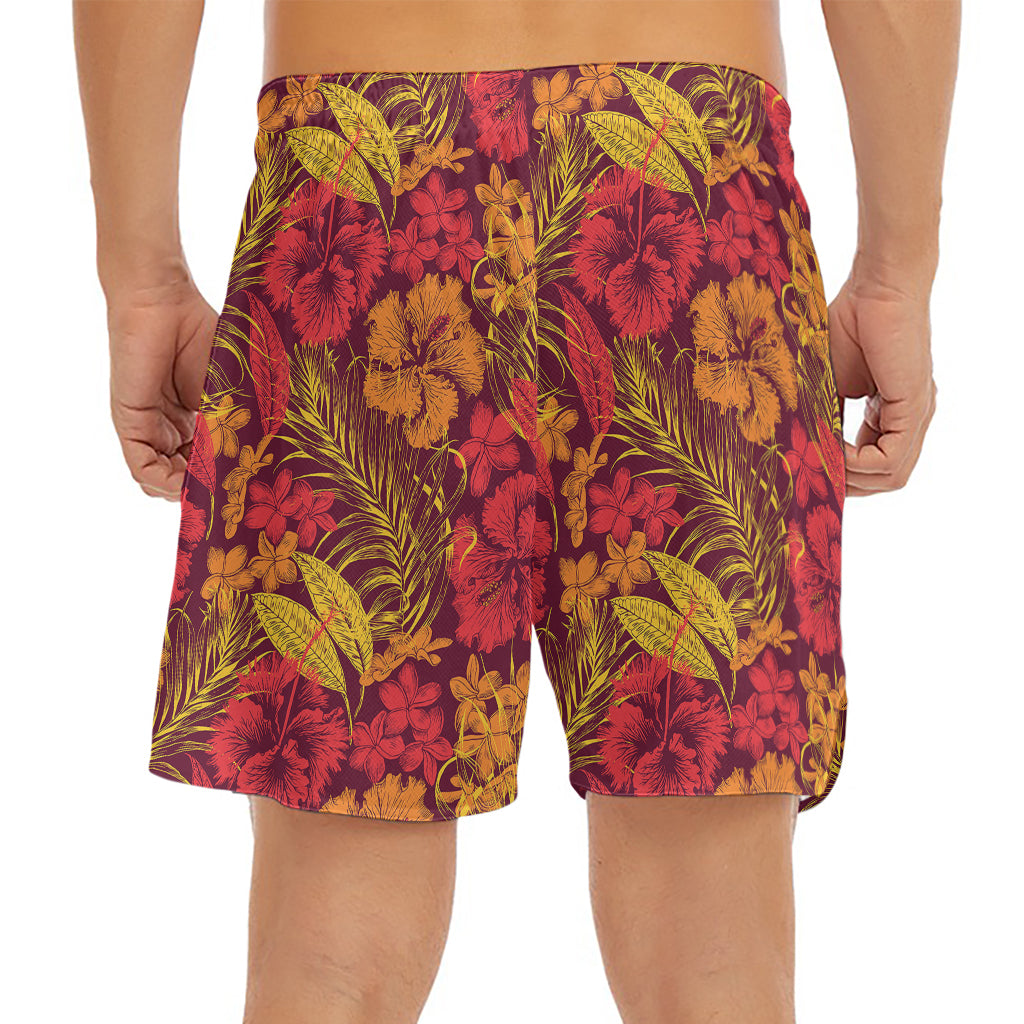 Retro Hawaiian Tropical Floral Print Men's Split Running Shorts