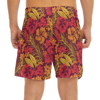 Retro Hawaiian Tropical Floral Print Men's Split Running Shorts
