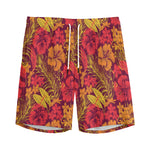 Retro Hawaiian Tropical Floral Print Men's Sports Shorts